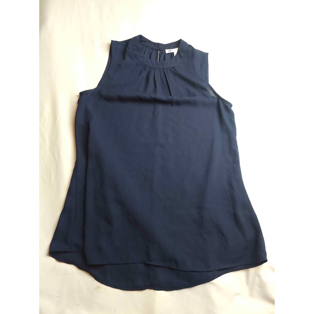 DR2 Blouse Womens Small Navy Blue Sleeveless High Neck Plated Casual Lightweight